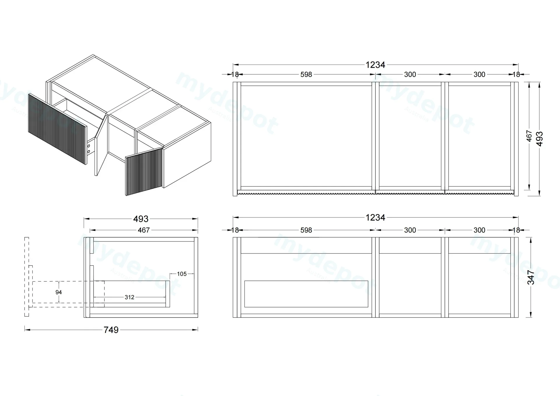 1200mm Customised Kiama Two Doors and One Drawer Plywood Wall Hung Vanity Cabinet Only White Oak view 4