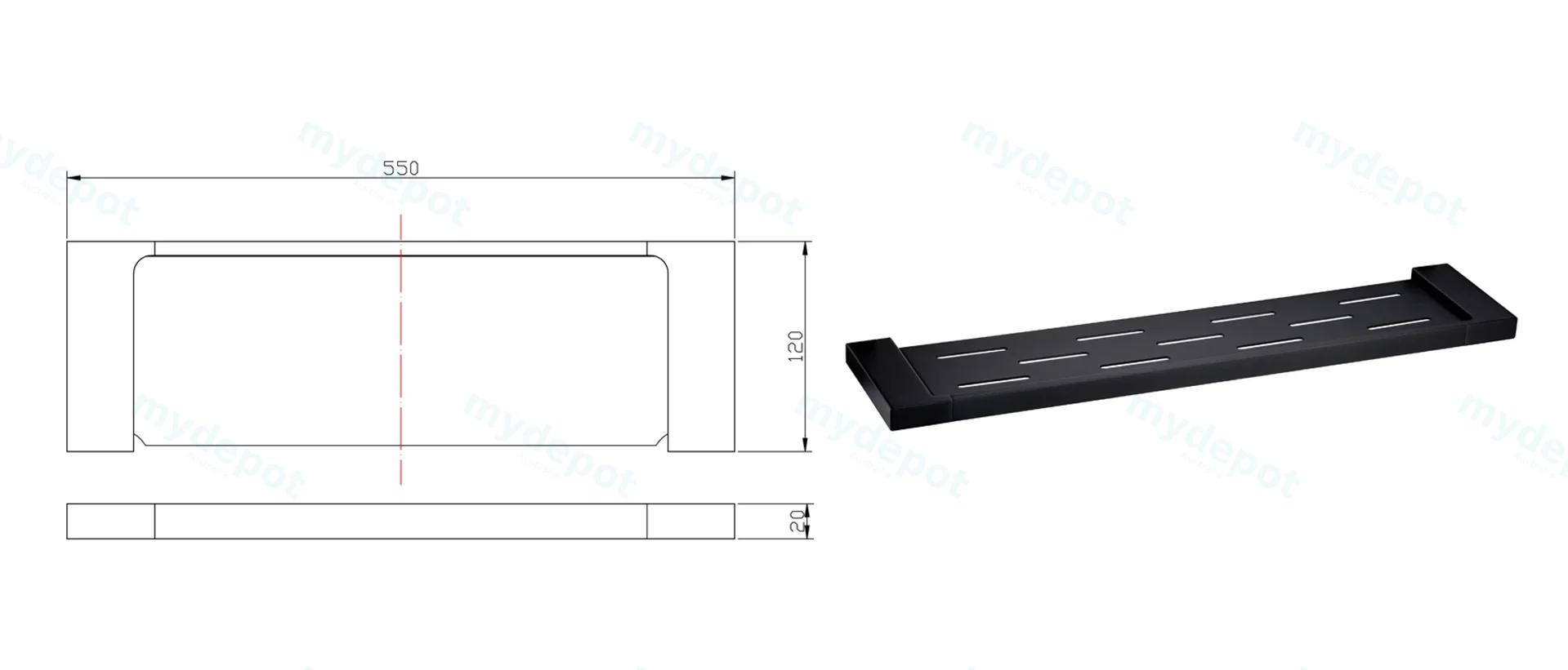Eden Cosmetic Shelf(Matt Black) view 2