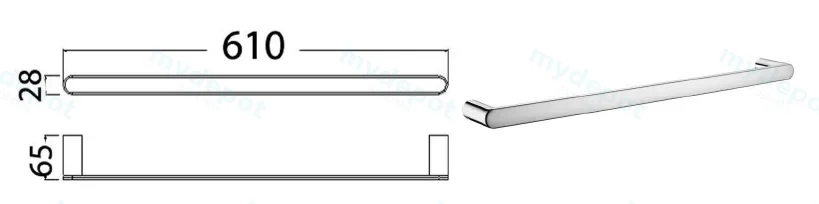 Dove Single Towel Rail 610mm(Chrome) view 2