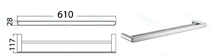 Dove Double Towel Rail 610mm(Chrome) view 2