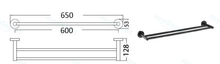 Otus Round Double Towel Rail 600mm(Matt Black) view 2