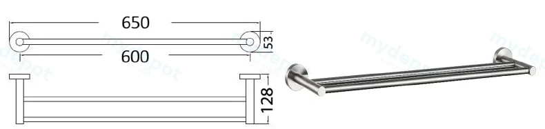 Otus Round Double Towel Rail 600mm(Brushed Nickel) view 2