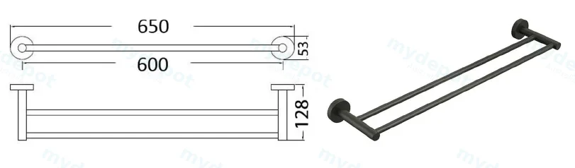 Otus Round Double Towel Rail 600mm(Gunmetal) view 2