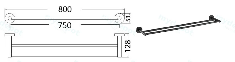 Otus Round Double Towel Rail 750mm(Matt Black) view 2