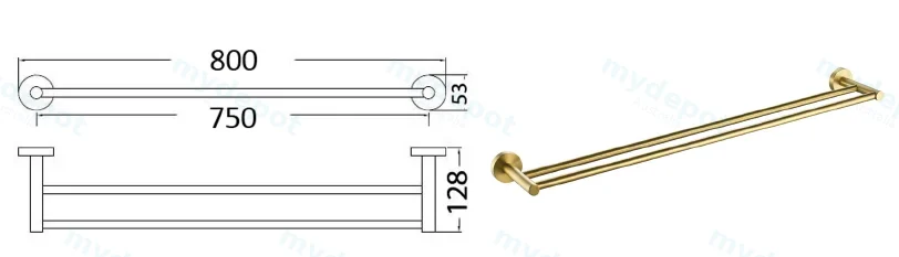Otus Round Double Towel Rail 750mm(Brushed Gold) view 2