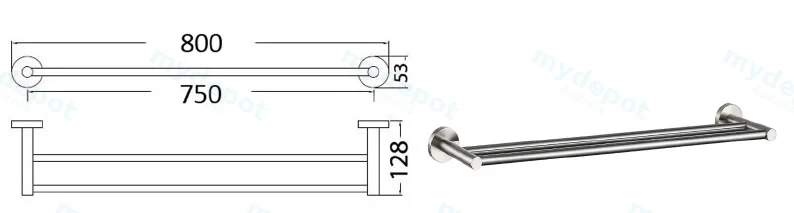 Otus Round Double Towel Rail 750mm(Brushed Nickel) view 2