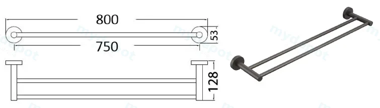 Otus Round Double Towel Rail 750mm(Gunmetal) view 2