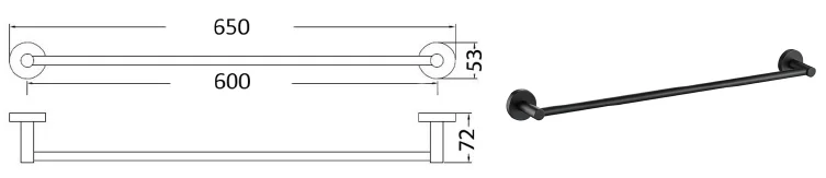 Otus Round Single Towel Rail 600mm(Matt Black) view 2