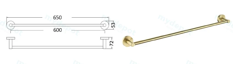 Otus Round Single Towel Rail 600mm(Brushed Gold) view 2