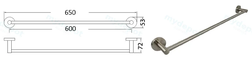 Otus Round Single Towel Rail 600mm(Brushed Nickel) view 2