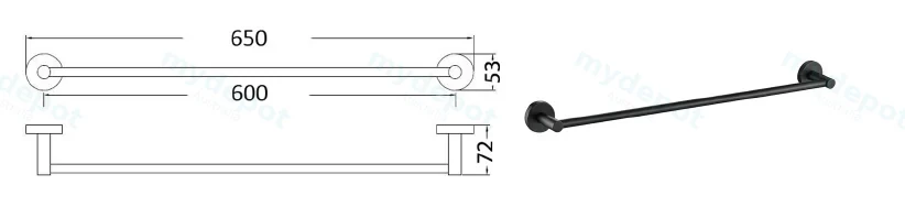 Otus Round Single Towel Rail 600mm(Gunmetal) view 2