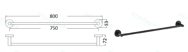 Otus Round Single Towel Rail 750mm(Matt Black) view 2