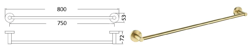 Otus Round Single Towel Rail 750mm(Brushed Gold) view 2