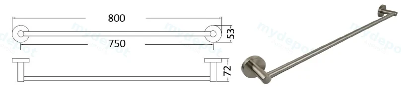 Otus Round Single Towel Rail 750mm(Brushed Nickel) view 2