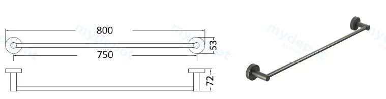Otus Round Single Towel Rail 750mm(Gunmetal) view 2