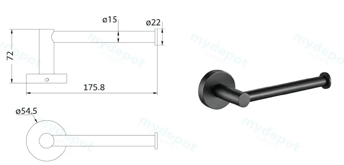 Otus L-Shaped Toilet Roll Holder(Matt Black) view 2