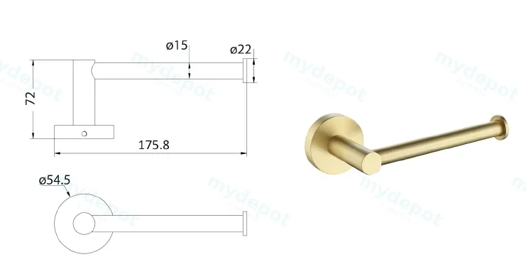 Otus L-Shaped Toilet Roll Holder(Brushed Gold) view 2