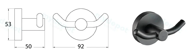 Otus Round Double Robe Hook(Matt Black) view 2