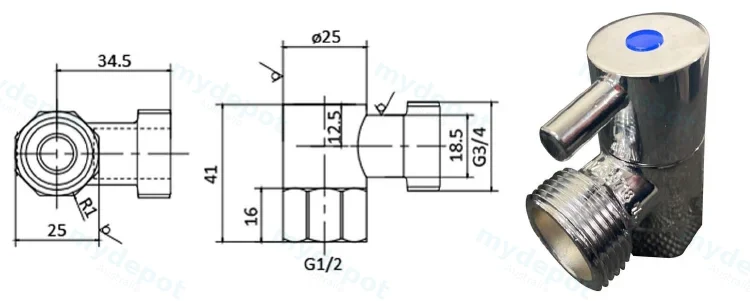 WM Cock, 3/4 Turn,Pin-lever handle(Chrome) view 2