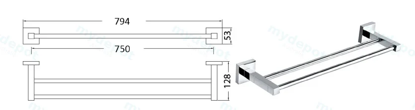 Sara Double Towel Rail 750 mm(Chrome) view 2