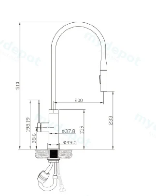 Aziz Pull Out Sink Mixer Brushed Gold view 2