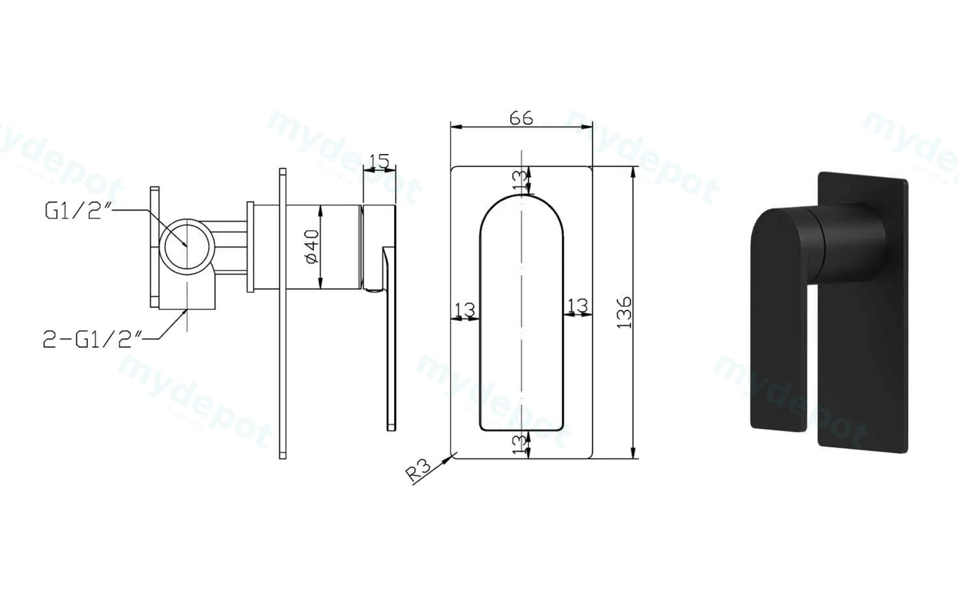 Ruki Wall Mixer(Matt Black) view 2