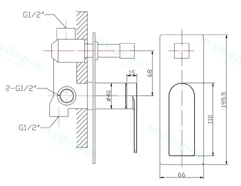 Ruki Gunmetal Wall Mixer With Diverter view 2