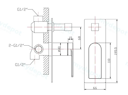 Ruki Matt Black Wall Mixer With Diverter Lead Free view 2