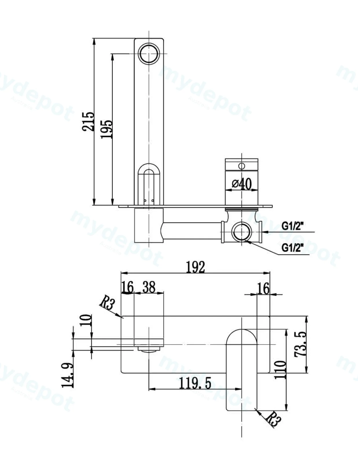 Ruki Wall Basin Mixer(Chrome) view 2