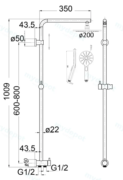 Cora Round Multi-function Shower Set Two Hoses Chrome,200mm Plastic Shower Head view 2