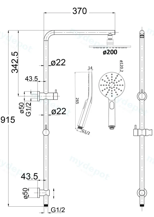 Cora Round Multi-function Shower Set Brushed Nickel,200mm Plastic Shower Head view 2