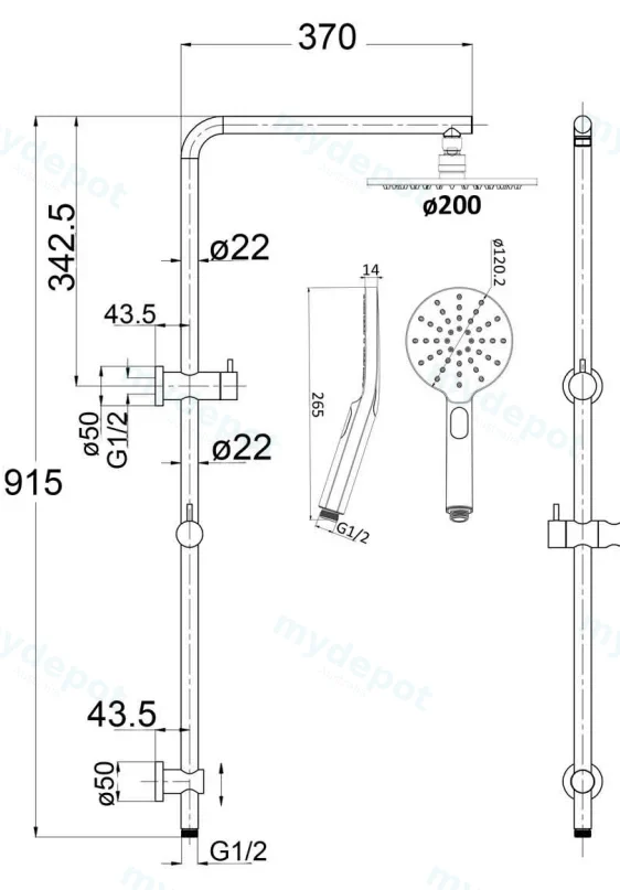 Cora Round Multi-function Shower Set Gun Metal,200mm Plastic Shower Head view 4