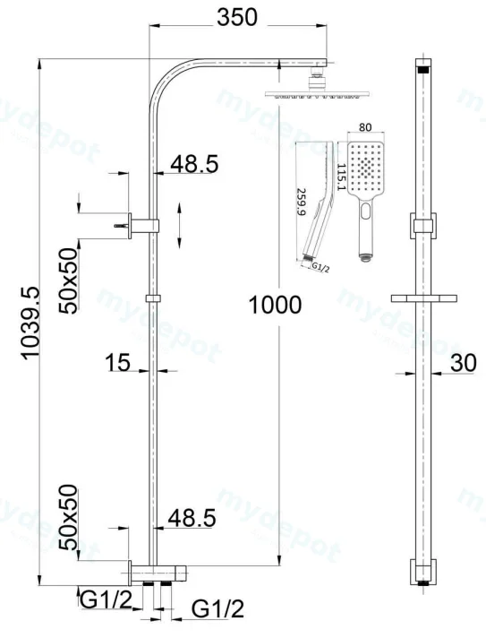 Eden Square Multi-function Shower Set Two Hoses Chrome,200mm Plastic Shower Head view 2
