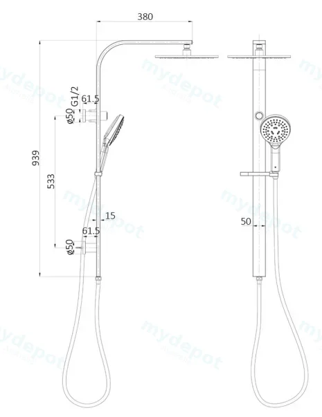 Regal Round MultiFunction Shower Set Chrome,250mm Plastic Shower Head view 2