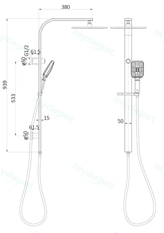 Sando Square MultiFunction Shower Set Matt Black,250mm Plastic Shower Head view 2