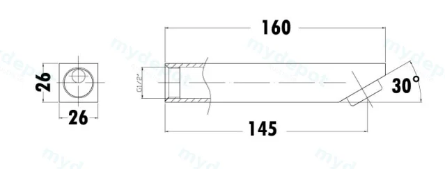 Yale Square Bath Spout 160mm(Matt Black) view 2