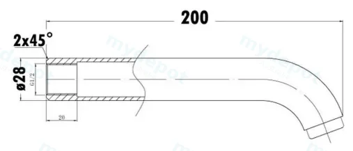 Yale L-Cylinda Bath Spout 200mm(Chrome) view 2