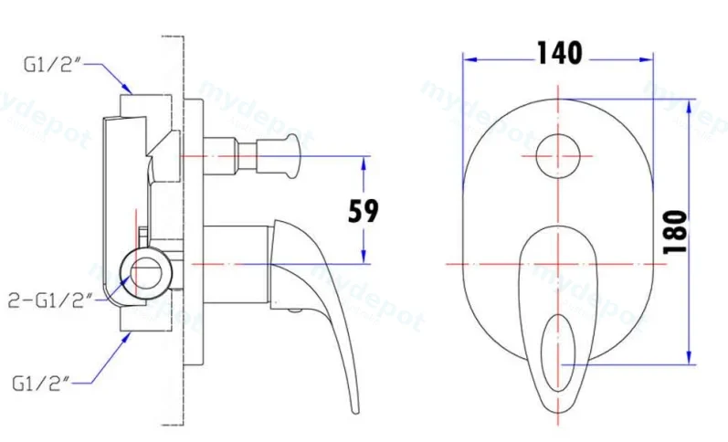 Mina Wall Mixer With Diverter(Chrome) view 2