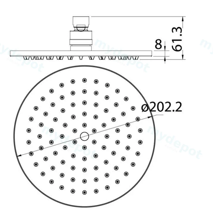 Cora Round Brass Shower Head 200 mm(Matt Black) view 2