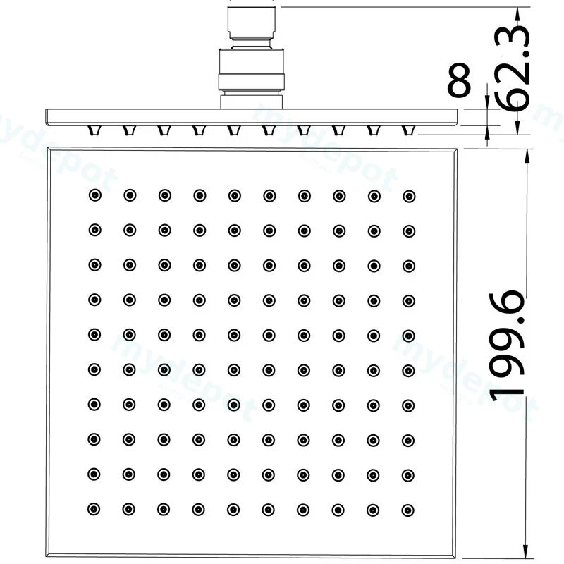 Eden Square Overhead Shower 200mm(Chrome) view 2