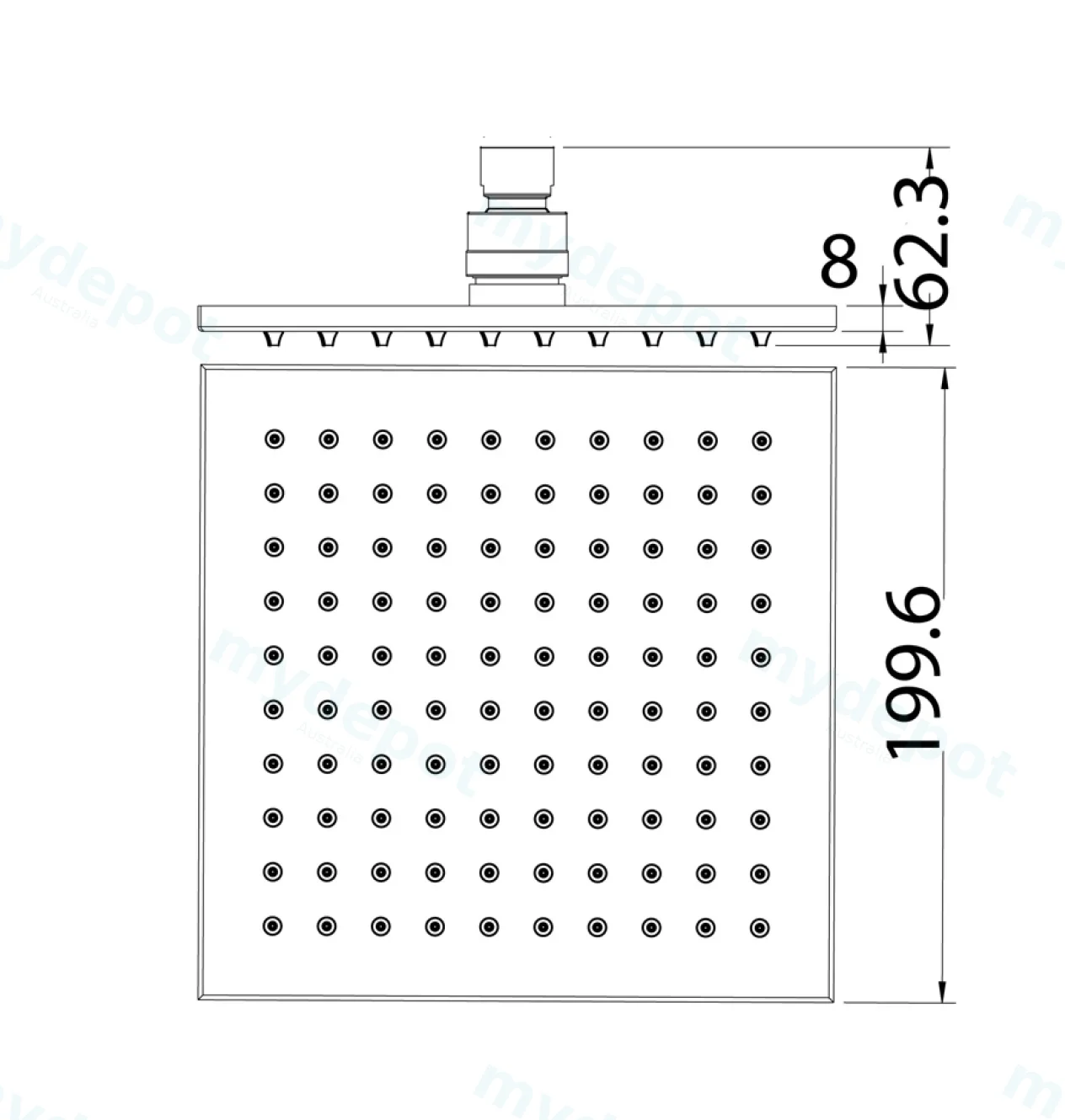 Eden Square Overhead Shower 200mm(Matt Black) view 2
