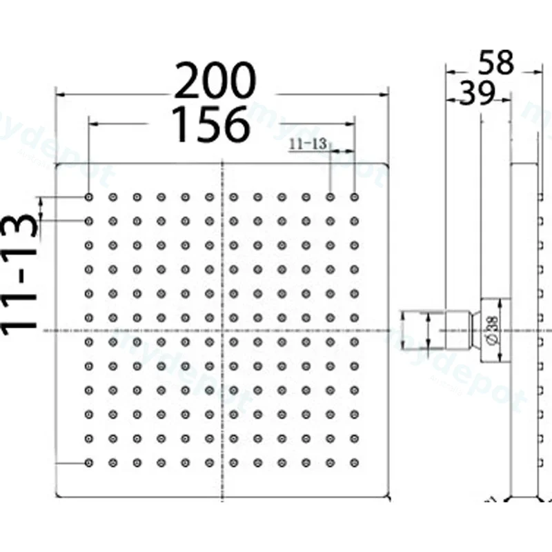 Rosa Square Overhead Shower 200mm(Chrome) view 2