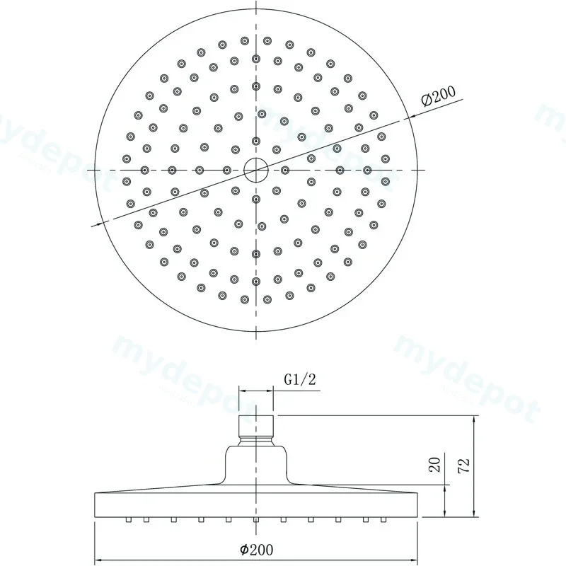 Otus Round Overhead Shower 200mm Chrome view 2