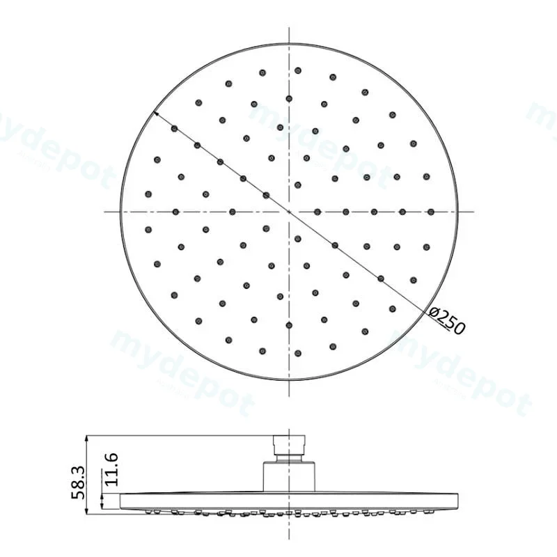 Otus Round Overhead Shower 250mm Chrome view 2