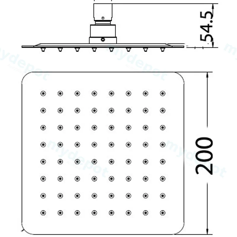 Nova Square Overhead Shower SS304 Stainless Steel Chrome 200mm view 2