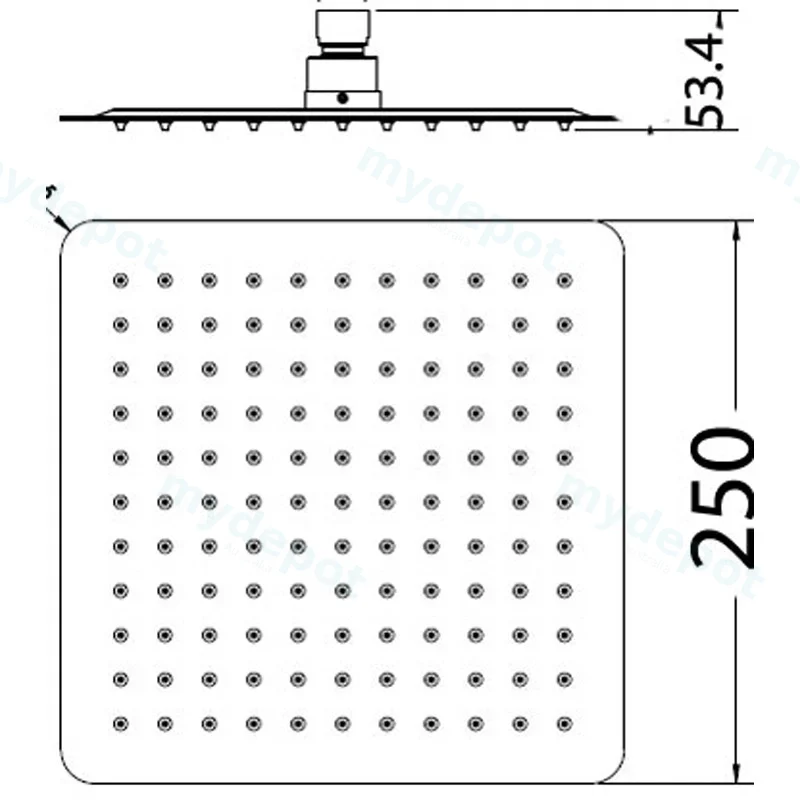 Nova Square Overhead Shower SS304 Stainless Steel Chrome 250mm view 2