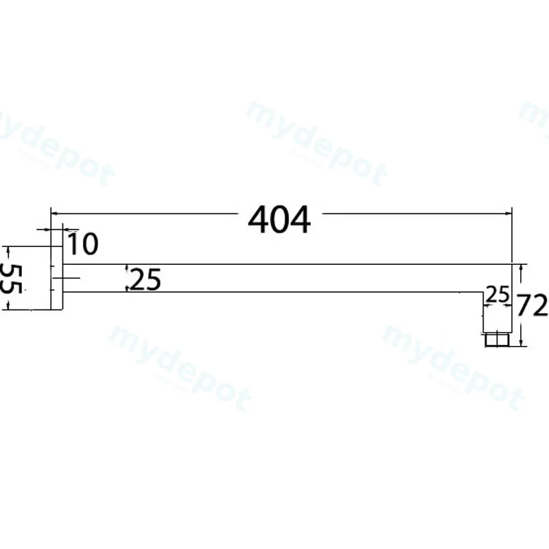 Square Horizontal Shower Arm(Chrome) view 2