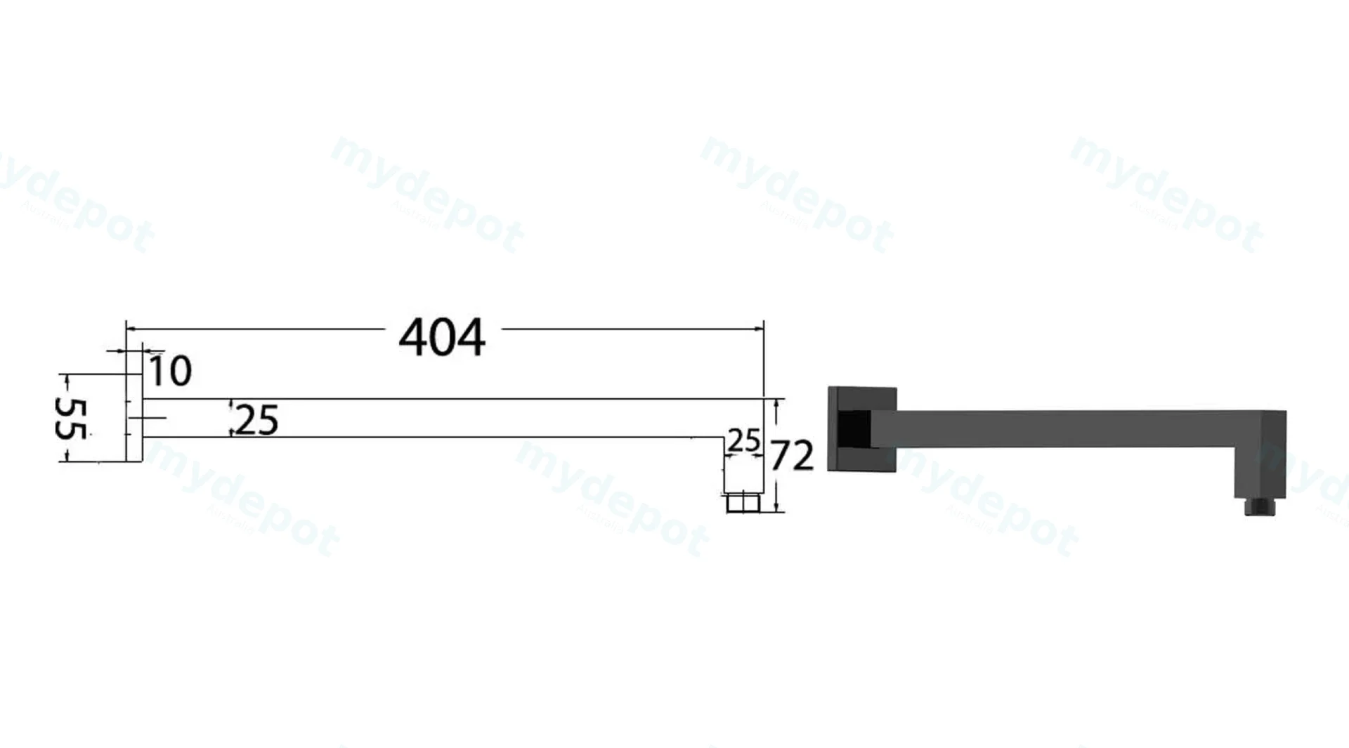 Square Horizontal Shower Arm(Matt Black) view 2