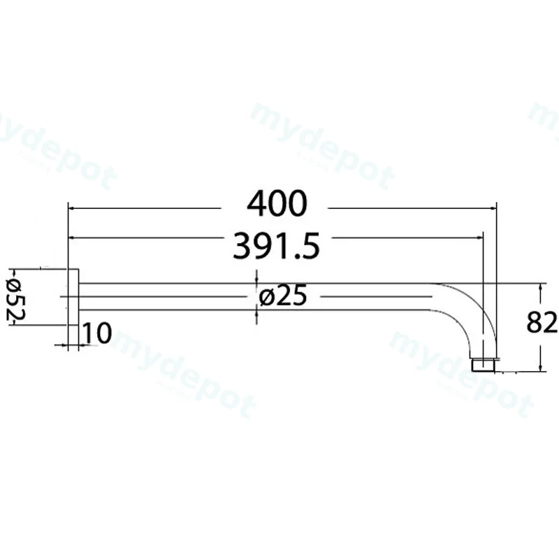 Round Horizontal Shower Arm(Chrome) view 2