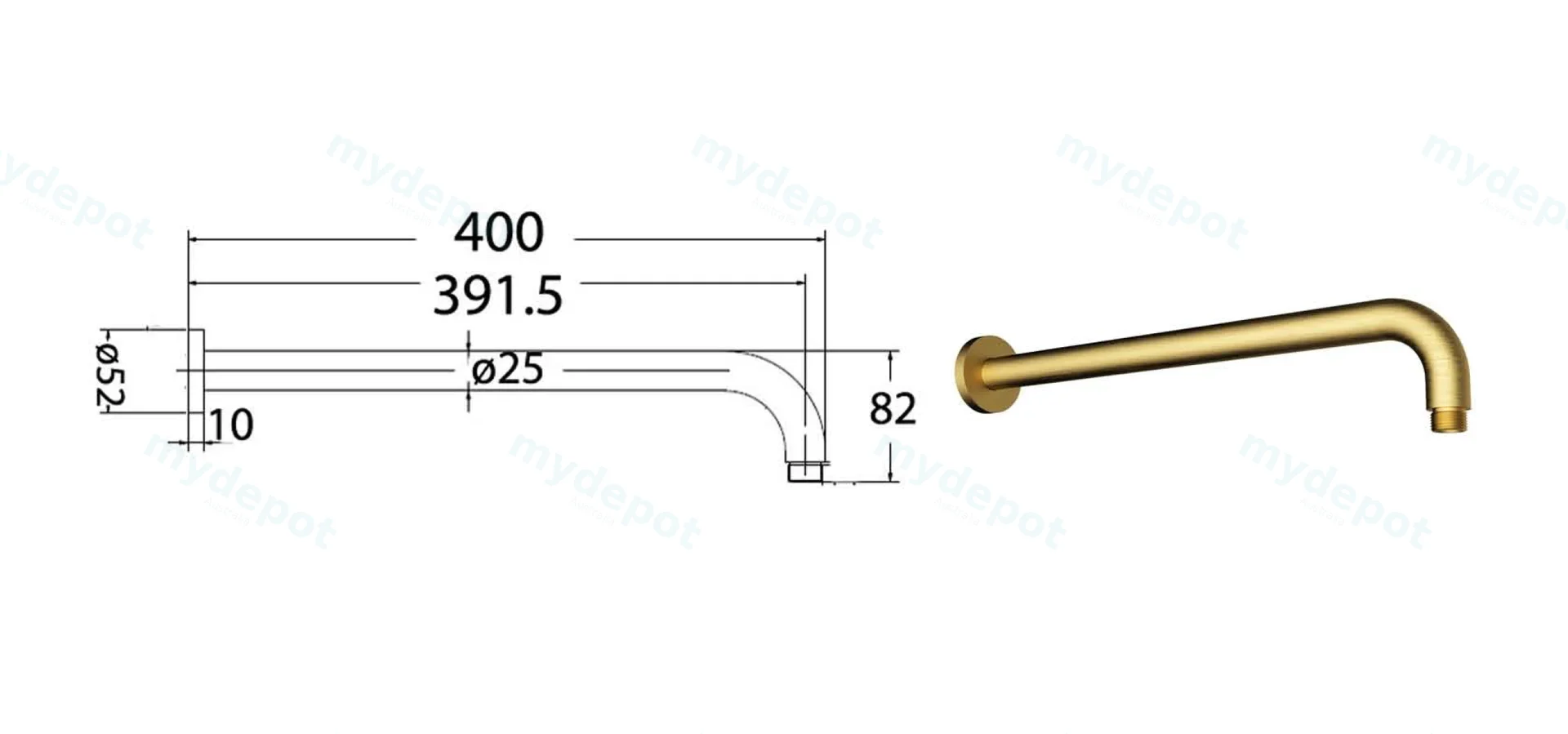 Round Horizontal Shower Arm(Brushed Gold) view 2